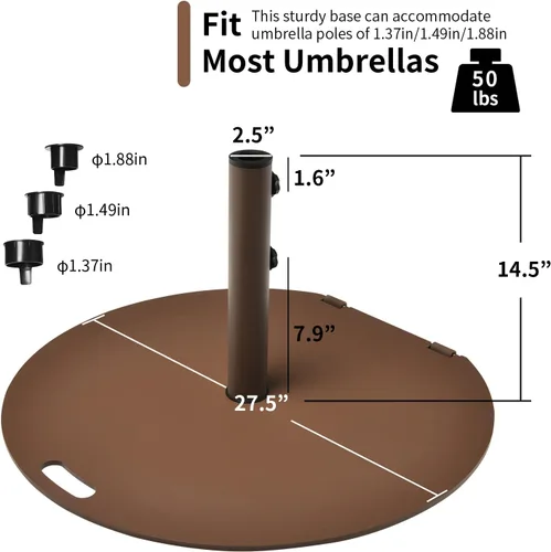 Vista 5 de Tangkula Base de sombrilla de patio de 50 libras, soporte redondo de 27.5 pulgadas con ruedas, base de sombrilla de acero resistente al aire libre