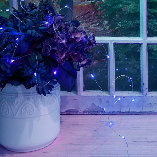 Vista 6 de Guirnalda de luces LED con energía solar actualizada, 8 modos, resistente al agua, IP65, iluminación intermitente, para interior y exterior, Azul