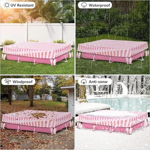 Vista 7 de Cubierta rectangular para piscina, cubiertas impermeables para piscina rectangular de 7 x 5 x 24 pulgadas, marco de metal rectangular sobre
