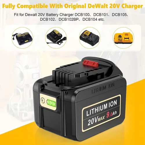 Vista 10 de PENGJBATTER Batería de litio de alta capacidad de 20 V 9000 mAh compatible con DeWalt 20 V Max batería DCB206 DCB205 DCB207, compatible con cargador