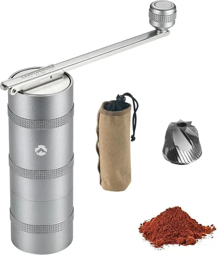 Vista 8 de CAMPINGMOON Molinillo de café manual portátil con mango plegable integrado, molinillo de mano CNC de acero inoxidable, molino cónico profesional