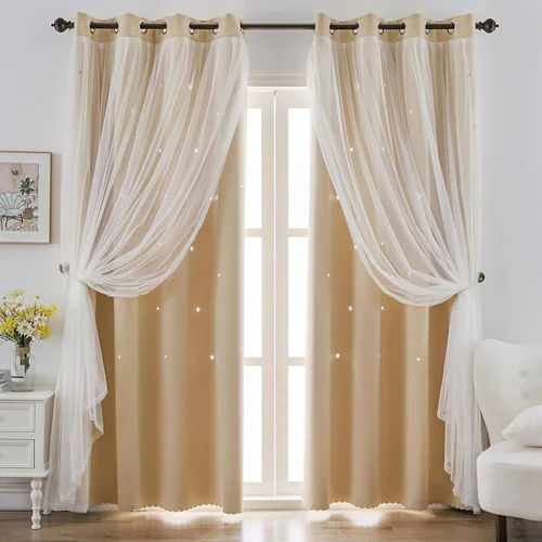 Vista 35 de indistar Cortinas opacas con recortes de estrellas para dormitorio de niña, cortinas de oscurecimiento para habitación de bebé, cortinas