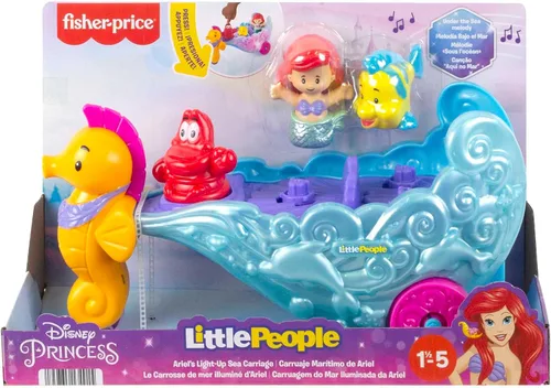 Vista 6 de Fisher-Price Little People Juguete para Niños Pequeños Disney Princesa Ariel Carrito Marino Iluminado Vehículo Musical para Juego Simulado Edades