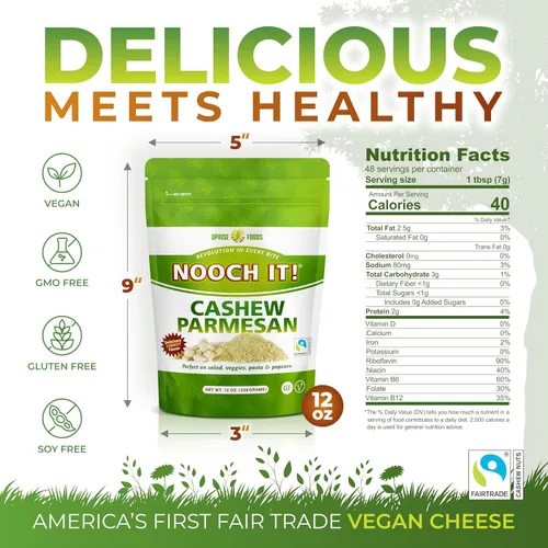 Vista 3 de NOOCH IT - Queso vegano de anacardo y parmesano - 12 onzas Sin lácteos, orgánico, comercio justo, cobertura de queso rallado a base de plantas