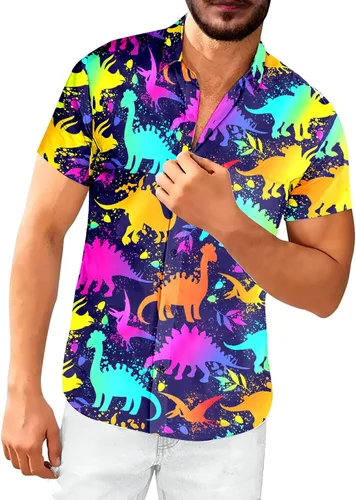 Vista 4 de Camisas de los años 80 para hombre, divertido traje vintage de los años 90 para hombres, camisas hawaianas abotonadas para fiesta de los años 90