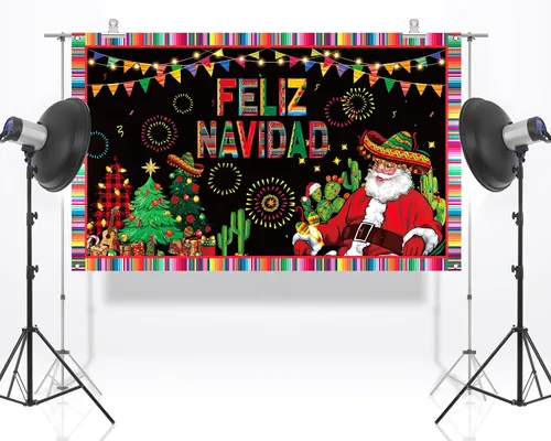 Vista 2 de Nepnuser Feliz Navidad - Telón de fondo para cabina de fotos, decoración de pared para interiores y exteriores (5.9 x 3.6 pies)