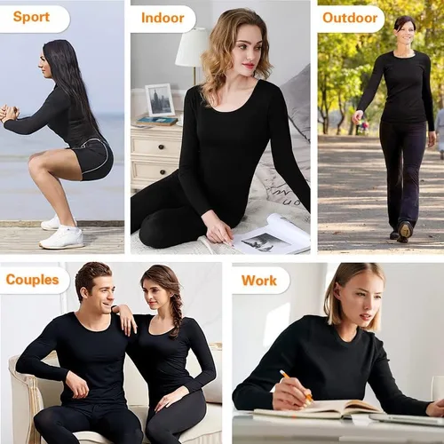 Vista 6 de SIMIYA Conjunto de ropa interior térmica para mujer, manga larga, corte libre, forro polar, capa base para clima frío