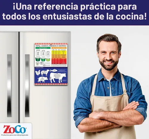 Vista 5 de ZOCO – Imán de conversión de cocina – Temperatura de horno, alimentos y carne, sustitución de ingredientes de cocina, tabla de conversiones