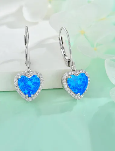 Vista 4 de Aretes colgantes de plata de ley 925, aretes solitarios con cierre de palanca con forma de lágrima de ópalo creado, regalos para mujer