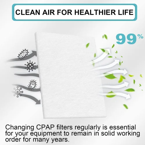 Vista 5 de Paquete de 100 filtros CPAP universales compatibles con ResMed Air 10, Airsense 10, Aircurve 10, serie S9, Airstart y más máquinas CPAP, suministros