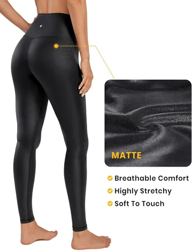Vista 5 de CRZ YOGA Butterluxe - Leggings de piel sintética mate para mujer, 28 pulgadas, cintura alta, elásticos, pantalones de cuero al tobillo
