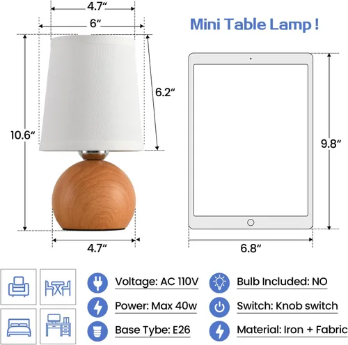 Vista 5 de Lámpara de mesa moderna de cabecera, lámpara de cabecera pequeña, lámpara de mesita de noche para dormitorio con pantalla de tela y acabado