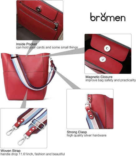 Vista 54 de BROMEN Bolsa Hobo para mujer, diseñada con cuero vegano, de hombro, bandolera
