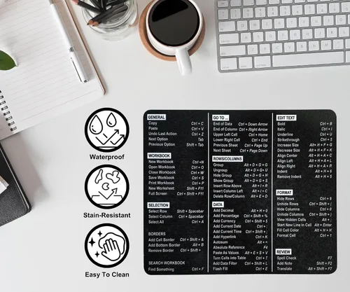 Vista 5 de Monilee - Alfombrilla para mouse con estampado negro sólido, calidad premium, para uso diario Increase your productivity: Our Excel Shortcuts