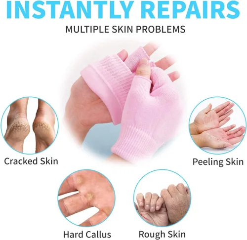 Vista 4 de Juego de guantes y calcetines hidratantes, forro de gel de terapia fría, guantes hidratantes sin dedos y calcetines para el talón, guantes