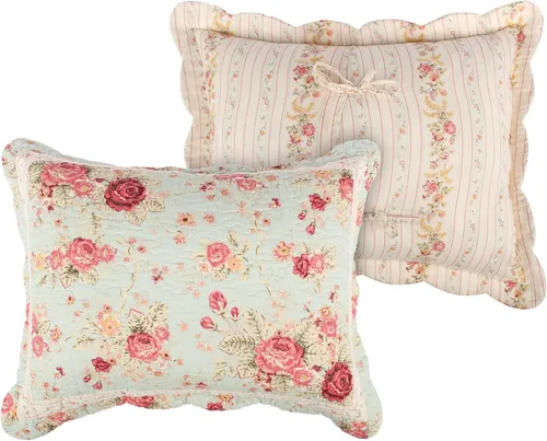 Vista 4 de Greenland Home Antique Rose - Funda de almohada acolchada 100% algodón, tamaño estándar de 20 x 26 pulgadas, color azul
