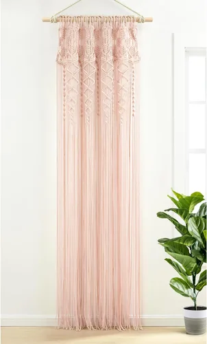 Vista 2 de Lush Decor Panel Individual de Cortina de Ventana de Algodón Texturizado Macramé Boho 40" An x 84" L Rubor - Cortinas de Macramé para Ventanas