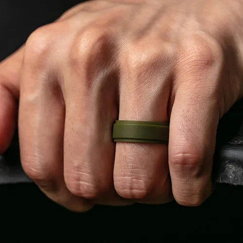 Vista 4 de ThunderFit Silicone Wedding Rings for Men Breathable Airflow Inner Grooves, Step Edge Sleek Design Rubber Engagement Bands 8mm Wide 2mm Thick