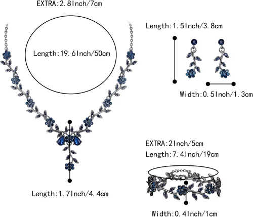 Vista 5 de BriLove Juego de collar con colgante de cristal y flores para mujer, joyería de boda para novia, Cristal Metal