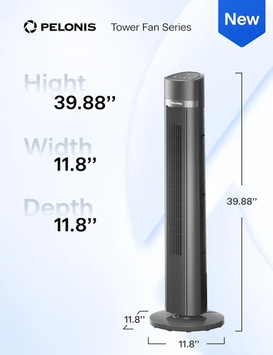 Vista 10 de PELONIS Ventilador de torre sin aspas de 40 pulgadas para dormitorio, ventilador de pie con control remoto, 26 pies/s, oscilación de 90°, 3 ajustes
