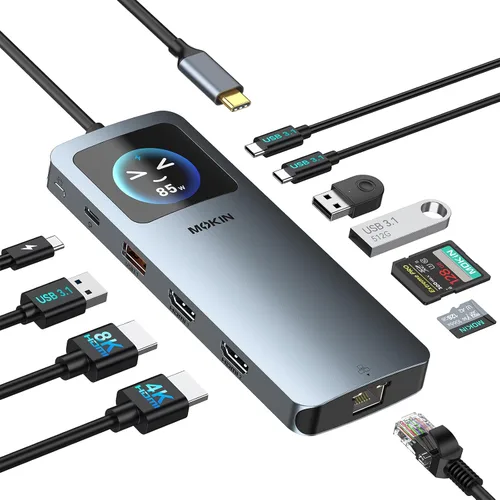 Vista 9 de Estación de acoplamiento para MacBook Pro Air, estación de acoplamiento USB C de doble monitor, adaptador HDMI dual para Mac MacBook Pro con 2 HDMI