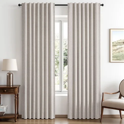 Vista 32 de MIULEE Cortinas de lino 100% opacas para dormitorio, marfil sólido, decoración de lujo, aislamiento térmico, cortinas oscurecedoras para sala