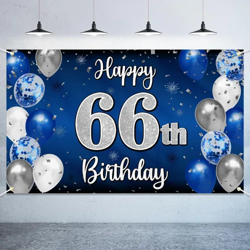 Vista 41 de Decoración de feliz cumpleaños número 100, globo azul y plateado grande cartel de fondo de cumpleaños de 100 años - Suministros para fiesta