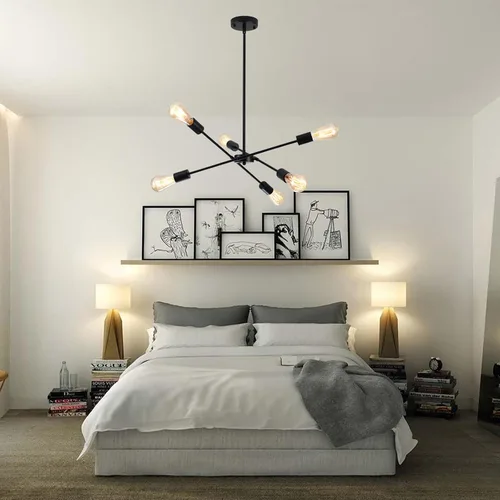 Vista 8 de Candelabros Sputnik - Moderna lámpara de techo Sputnik de 6 luces para sala de estar - Lámpara Sputnik industrial negra para comedor, dormitorio