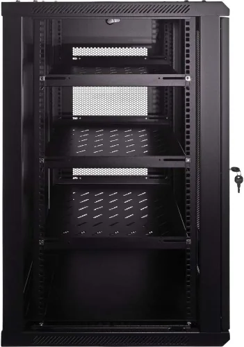 Vista 4 de Navepoint Gabinete de montaje en pared 18U Deluxe IT Rack de red de servidores de 19 pulgadas con puerta perforada de bloqueo de 24 pulgadas