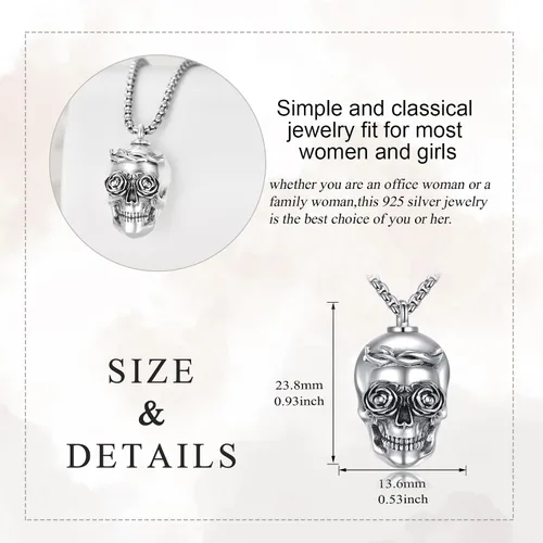 Vista 5 de AINFQY Collar de urna de calavera para cenizas S925 Sterling Sliver Urn Pendant Memorial Cremation Jewelry Skull Ashes Holder para hombres y mujeres