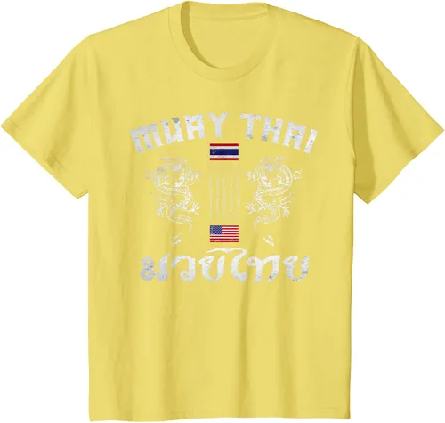 Vista 48 de Camiseta de equipo de entrenamiento de boxeo Muay Thai con bandera estadounidense de Tailandia, Negro, S