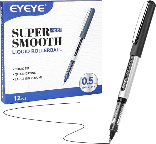 Vista 7 de EYEYE Paquete de 12 bolígrafos Rollerball de 0.5mm, 3 colores, punta extra fina, secado rápido, bolígrafos de tinta líquida de punta fina