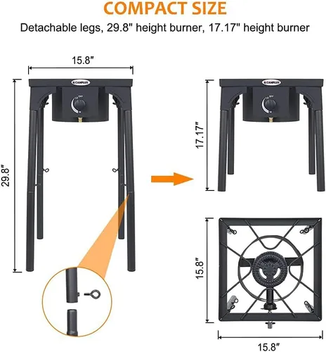 Vista 3 de Camplux Quemador de Propano 130,000 BTU, Quemadores de Gas Individuales, Estufa de Exterior para Elaboración de Cerveza Casera, Fritura de Pavo