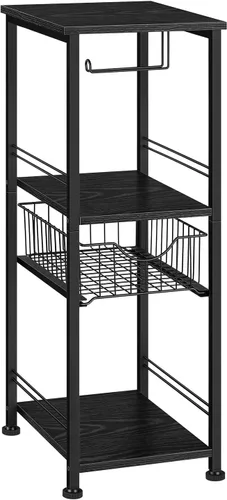 Vista 8 de OYEAL Armario de almacenamiento de papel higiénico negro pequeño estante lateral de baño con cajón estrecho gabinete de almacenamiento de toallas