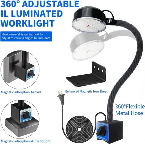Vista 7 de Luz de trabajo magnética, luz LED para máquina, luz de trabajo con base flexible y magnética, lámpara de herramienta de tienda para torno, banco