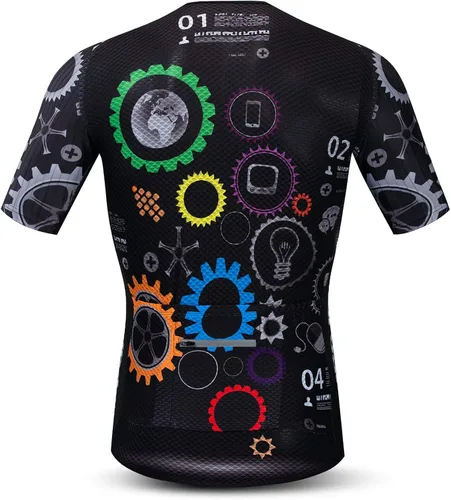 Vista 2 de JPOJPO Maillot de ciclismo para hombre, camisetas de ciclismo S-3XL, poliéster, cremallera reflectante, 4 bolsillos