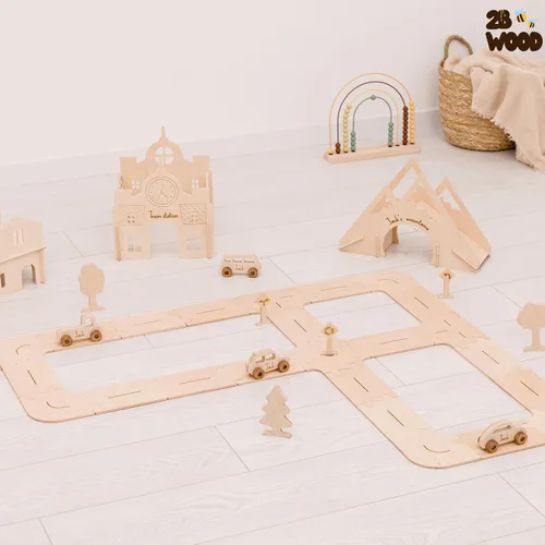 Vista 6 de Pista de automóvil de madera personalizada para niños, tamaño S, autos de juguete de pista de carreras para niños pequeños - Carros de juguete