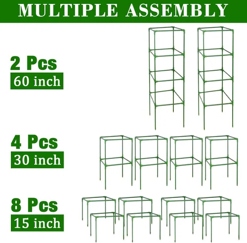 Vista 4 de ZeeDix Jaulas de tomate resistentes de 60 pulgadas para jardín con clips verde-2 por paquete
