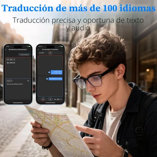 Vista 4 de Gafas Inteligentes AI con Cámara de 8MP, Video 4K y Foto HD, Audio Bluetooth, Asistente de Voz AI, Traducción en Tiempo Real, Reconocimiento