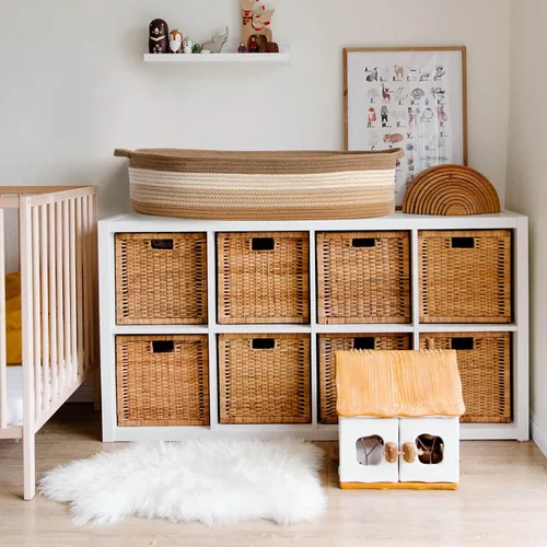 Vista 4 de Cesta cambiador de bebé, cesta de moisés y almohadilla de espuma gruesa con funda de colchón de algodón extraíble, 100% algodón, decoración bohemia