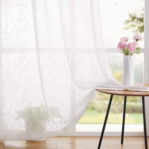 Vista 16 de FMFUNCTEX Cortinas 100% opacas para dormitorio, cortinas de ramas de árbol blanco y negro de 54 pulgadas de largo para sala de estar, cortinas