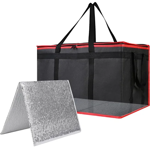 Vista 12 de Bodaon Bolsa de entrega de pizza aislada, 20" x 20" x 8" bolsas calentadoras de pizza para mantener caliente, bolsa aislada para entrega de Negro