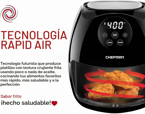 Vista 5 de Chefman Horno digital con pantalla táctil de 3.5 cuartos de galón con cesta plana que ahorra espacio, freidora de aire saludable sin aceite