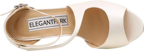 Vista 4 de ElegantPark, zapatos de taco alto con tobillera y hebillas de satén para mujer. Sandalias para fiestas de tarde o graduación