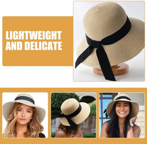 Vista 4 de Women Beach Sun Hat Wide Brim Fashion Bucket Cap Beige
