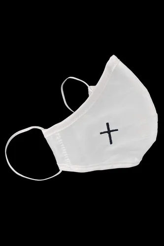 Vista 3 de Máscara facial, Pink Princess 100 % algodón, hecha en Estados Unidos, unisex, para niño Negro (Black Cross)
