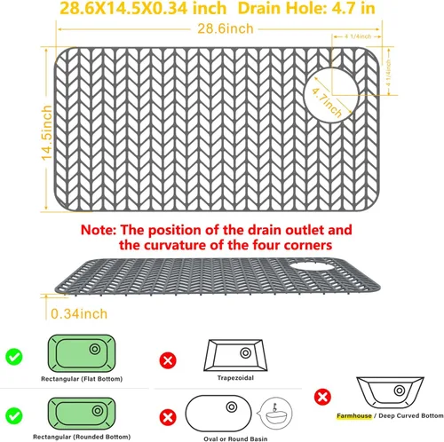 Vista 45 de Protectores de fregadero de cocina de 12 x 11 y 13 x 11 pulgadas, protectores de silicona para fregadero de cocina para la parte inferior del Gris