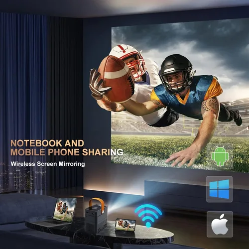 Vista 5 de Proyector portátil WiFi Bluetooth, JIMTAB V1 proyector para exteriores Full HD 1080P compatible, mini proyector de película con bolsa de transporte