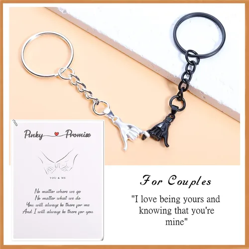Vista 5 de 2 llaveros de promesa Pinky para parejas, regalos de San Valentín para novia, novio, mejores amigos, llaveros de amistad para mejor amiga