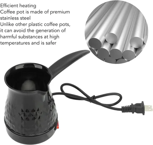 Vista 2 de Fockety Cafetera turca, cafetera de acero inoxidable ABS de 20.3 fl oz de capacidad, cafetera árabe turca griega con mango extraíble, cafetera